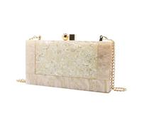 RomanticDesign Women Acrylic Evening Clutch Purse Glitter Marbling Handbag with Pearl Chain for Wedding Cocktail Party, Apricot