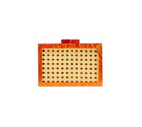 RomanticDesign Women Acrylic Handbag Rattan Woven Pattern Square Box Crossbody Handbag Shoulder Bag Chain Purse, 1-orange, 4.5 Inches