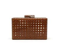 RomanticDesign Women Acrylic Handbag Rattan Woven Pattern Square Box Crossbody Handbag Shoulder Bag Chain Purse, Dark Brown