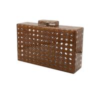 RomanticDesign Women Acrylic Handbag Rattan Woven Pattern Square Box Crossbody Handbag Shoulder Bag Chain Purse, Dark Brown