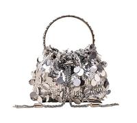 RomanticDesign Women Fashion Evening Handbag Sparkly Metal Tassel Sequin Clutch Crossbody Bag for Party, Silver