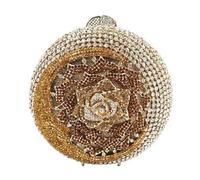 RomanticDesign Women Moon Flower Evening Bag Round Luxury Sparkly Rhinestone Bride Clutch Handbag Party Prom Banquet Purse, Gold Moon