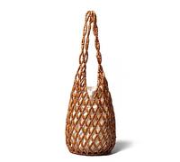 RomanticDesign Women Retro Wooden Handbag Woven Bead Tote Bag Hollow Out Beach Casual Bucket Purse, Brown