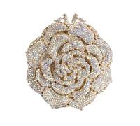 RomanticDesign Women Round Rose Flower Rhinestone Clutch Bag Elegant Crystal Bride Purse for Evening Party Prom Wedding, Gold Silver Ab
