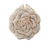 RomanticDesign Women Round Rose Flower Rhinestone Clutch Bag Elegant Crystal Bride Purse for Evening Party Prom Wedding, Gold Silver