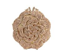 RomanticDesign Women Round Rose Flower Rhinestone Clutch Bag Elegant Crystal Bride Purse for Evening Party Prom Wedding, Champagne
