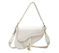 RomanticDesign Women Saddle Shoulder Bag Trendy Solid Color PU Leather Satchel Bag Underarm Handbag Crossbody Bag, X-white