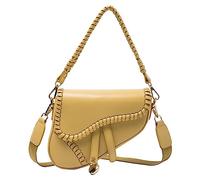 RomanticDesign Women Saddle Shoulder Bag Trendy Solid Color PU Leather Satchel Bag Underarm Handbag Crossbody Bag, X-yellow
