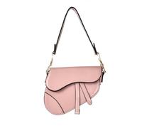 RomanticDesign Women Saddle Shoulder Bag Trendy Solid Color PU Leather Satchel Bag Underarm Handbag Crossbody Bag, Pink