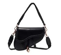RomanticDesign Women Saddle Shoulder Bag Trendy Solid Color PU Leather Satchel Bag Underarm Handbag Crossbody Bag, X-black