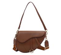RomanticDesign Women Saddle Shoulder Bag Trendy Solid Color PU Leather Satchel Bag Underarm Handbag Crossbody Bag, S-brown