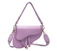 RomanticDesign Women Saddle Shoulder Bag Trendy Solid Color PU Leather Satchel Bag Underarm Handbag Crossbody Bag, X-violet