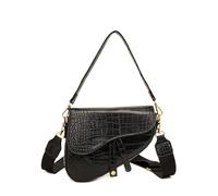 RomanticDesign Women Saddle Shoulder Bag Trendy Solid Color PU Leather Satchel Bag Underarm Handbag Crossbody Bag, Black B