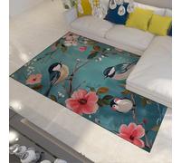 Romanticism Area Rugs Oriental Floral and Birds Print Thin Carpet for Living Room Bedroom Kitchen Hallway Non Slip Washable 80 x 120 cm