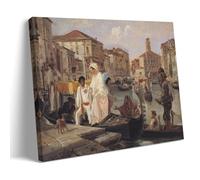 Romanticism Art Poster Alighting from A Gondola in Venice by Wilhelm Marstrand (1852-1855) Featuring Venetian Architecture And Canal Life Art Print Wall Photo Paint Hanging Picture Family Bedroom Deco