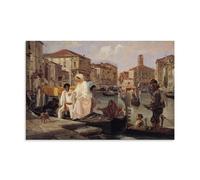Romanticism Art Poster Alighting from A Gondola in Venice by Wilhelm Marstrand (1852-1855) Featuring Venetian Architecture And Canal Life Art Print Wall Photo Paint Hanging Picture Family Bedroom Deco