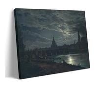 Romanticism Art Prints J.C. Dahl's View of Dresden by Moonlight - Moonlit River And Historic City Wall Art Wall Art Bedroom Prints Home Decor Hanging Picture Canvas Paintings Frame 12x18inch(30x45cm)