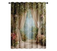 Romanticism Blackout Curtains Rural Pastoral Garden Eyelet Thermal Insulated Window Drapes for Bedroom Living Room, Width 46" x Drop 72" 2 Panels