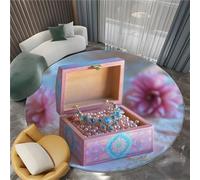 Romanticism Round Area Rugs 80 cm Dreamy Jewelry Box Pearls Fluffy Circle Area Rug, Crawling Play Circle Carpet Mat for Bedroom Living Room Kitchen Anti-Skid Floormat
