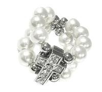 Romantics Crucifix Shaped Stretch Rings Hypoallergenically Stainless Steel with Faux Pearls Accent Anniversary Present Crucifix Rings