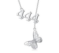 ROMANTICWORK 444 Necklace Angel Number Necklace 925 Sterling Silver Angel Number Lariat Y-Shaped Necklace Butterfly Drop Pendant Numerology Jewelry Gifts for Women Girls