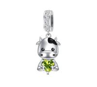 ROMANTICWORK 925 Sterling Silver Cow Charm August Birthstone Cow Charm for Cow Bracelets Cow Bead Cow Jewellery for Women Cow Lovers