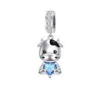 ROMANTICWORK 925 Sterling Silver Cow Charm December Birthstone Cow Charm for Cow Bracelets Cow Bead Cow Jewellery for Women Cow Lovers