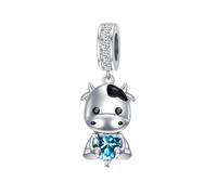 ROMANTICWORK 925 Sterling Silver Cow Charm March Birthstone Cow Charm for Cow Bracelets Cow Bead Cow Jewellery for Women Cow Lovers