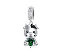 ROMANTICWORK 925 Sterling Silver Cow Charm May Birthstone Cow Charm for Cow Bracelets Cow Bead Cow Jewellery for Women Cow Lovers