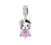 ROMANTICWORK 925 Sterling Silver Cow Charm October Birthstone Cow Charm for Cow Bracelets Cow Bead Cow Jewellery for Women Cow Lovers