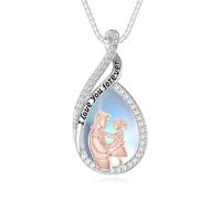 ROMANTICWORK 925 Sterling Silver Daughter Necklace from Dad Mom I Love You Forever Moonstone Teardrop Necklace Father Daughter Pendant Jewellery Gifts
