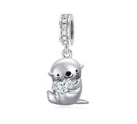 ROMANTICWORK 925 Sterling Silver Otter Charm April Birthstone Otter Charm for Otter Bracelets Otter Bead Otter Jewelry Gifts for Women Otter Lovers