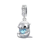 ROMANTICWORK 925 Sterling Silver Otter Charm December Birthstone Otter Charm for Otter Bracelets Otter Bead Otter Jewelry Gifts for Women Otter Lovers