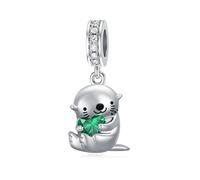 ROMANTICWORK 925 Sterling Silver Otter Charm May Birthstone Otter Charm for Otter Bracelets Otter Bead Otter Jewelry Gifts for Women Otter Lovers