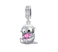 ROMANTICWORK 925 Sterling Silver Otter Charm October Birthstone Otter Charm for Otter Bracelets Otter Bead Otter Jewelry Gifts for Women Otter Lovers
