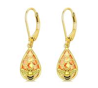 ROMANTICWORK Amber Bee Earrings S925 Sterling Silver Honeycomb Bumble Bee Earrings Bee jewellery for Women Mother