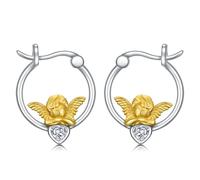 ROMANTICWORK Angel Earrings 925 Sterling Silver 14K Gold Plated Guardian Angel Hoop Huggie Earrings Cherub Angel Wing Jewellery Gifts for Women