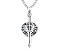 ROMANTICWORK Angel Wing Necklace 925 Sterling Silver Cross Sword Pendant Angel Wing Cross Jewelry for Fathers Day Birthday Christmas Gifts Men Women