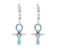 ROMANTICWORK Ankh Earrings 925 Sterling Silver Ankh Cross Dangle Drop Earrings Scarab Beetle Leverback Earrings Ancient Egyptian Jewelry for Women Girls