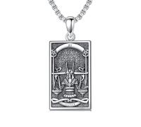 ROMANTICWORK Anubis Necklace 925 Sterling Silver Ancient Egypt Tarot Card Scales of Justice Pendant Anu gyptian Jewelry Gifts for Men Women