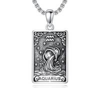 ROMANTICWORK Aquarius Necklace 925 Sterling Silver Zodiac Necklace Constellation Pendant Horoscope Astrology Jewelry for Christmas Birthday Gifts Men Women