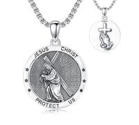 ROMANTICWORK Archangel Michael/Holy Christopher Pendant Necklace 925 Silver Holy Medal Necklace Christian Amulet Jewelry Gifts for Men Women, Sterling Silver, No Gemstone