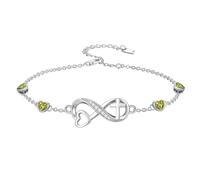 ROMANTICWORK August Birthstone Bracelets for Women 925 Sterling Silver Link Birthstone Bracelet Charm Adjustable Birth Stone Jewelry Gifts for Her(with Infinity Cross Heart)