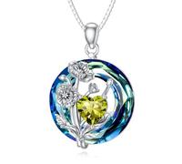 ROMANTICWORK August Birthstone Necklace Birth Flower Necklace 925 Sterling Silver 12 Birth Month Floral Crystal Pendant Birthstone Month Flower Jewellery Birthday Gift for Women