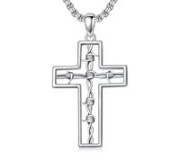 ROMANTICWORK Barbed Wire Cross Necklace 925 Sterling Silver Barb Wire Necklace Cross Thorn Pendant Christian Religious Gothic Cross Jewelry Gifts for Men Women