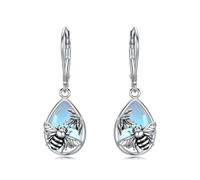 ROMANTICWORK Bee Leverback Earrings 925 Sterling Silver Moonstone Bee Earrings for Women Bee Jewellery Christmas Birthday Presents