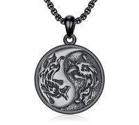 ROMANTICWORK Black Wolf Necklace 925 Sterling Silver Witcher Medallion Yin Yang Necklace Wolf Jewellery Christmas Birthday Gifts for Men Women Unisex