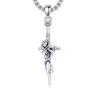 ROMANTICWORK Broken Sword Necklace 925 Sterling Silver Rose Pendant Medieval Sword Jewelry, Birthday Christmas Gifts for Women Men