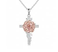 ROMANTICWORK Carnation Necklace 925 Sterling Silver Cross Carnation Pendant January Birth Flower Jewelry Gift for Women Christmas Birthday