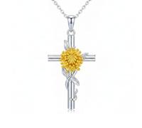 ROMANTICWORK Chrysanthemum Necklace 925 Sterling Silver Cross Chrysanthemum Pendant November Birth Flower Jewelry Gift for Women Christmas Birthday